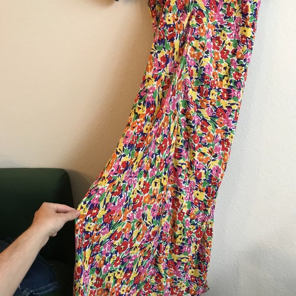 RIXO for Target Floral Multicolor Maxi Dress With Puff Sleeves and V Neck Sz 12 - Picture 9 of 12